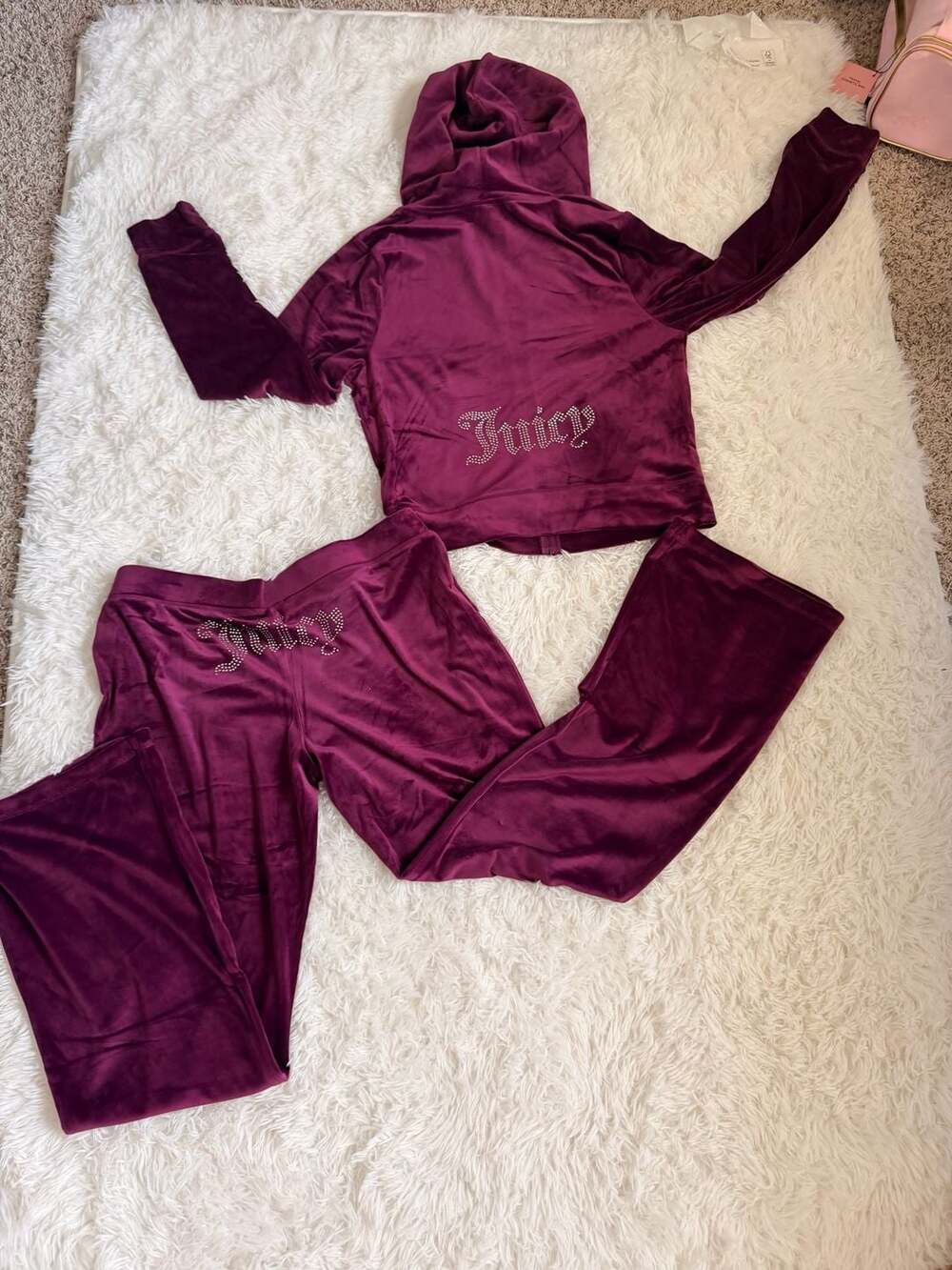 XL Juicy Couture Dark Purple OG Big Bling Velour Tracksuit Set Size XL - Picture 5 of 8